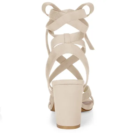 Allegra K- Crisscross Lace up Chunky Heel Sandals