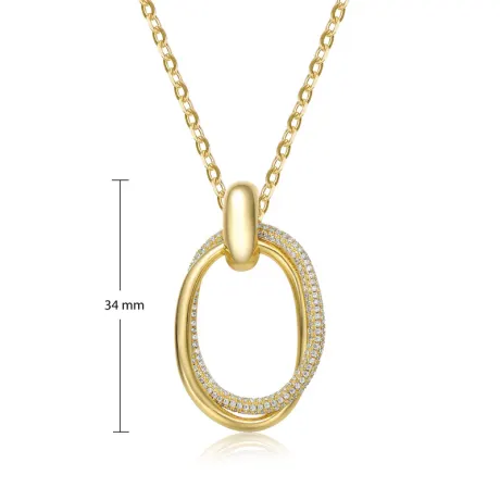 Rachel Glauber Collier avec pendentif cercle d'éternité ovale double entrelacé plaqué or 14 carats avec oxyde de zirconium