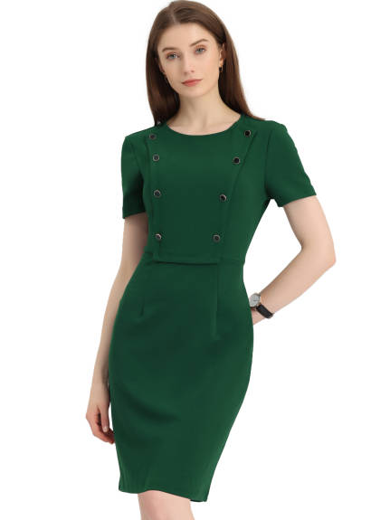 Allegra K- Round Neck Short Sleeve Knit Bodycon Sheath Dress