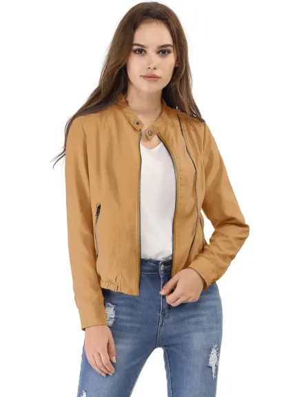 Allegra K- Lightweight Stand Collar Biker Moto Jacket