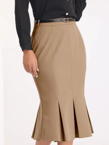 Hobemty- Below Knee Lenght Fishtail Skirt with Belt