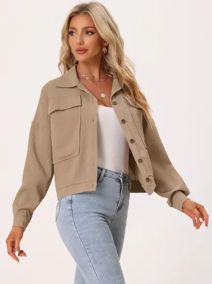 Allegra K- Waffle Shacket Drop Shoulder Jackets