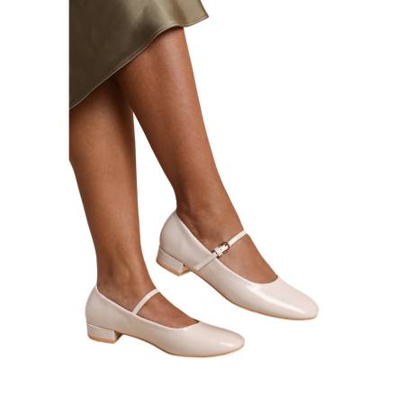 Where's That From - Womens/Ladies Minsk Patent Faux Leather Buckle Detail Wide Low Heel Ballet Shoes