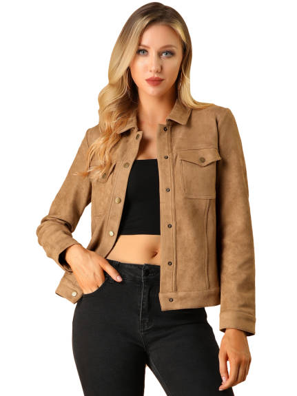 Allegra K- Faux Suede Trucker Motorcycle Jacket