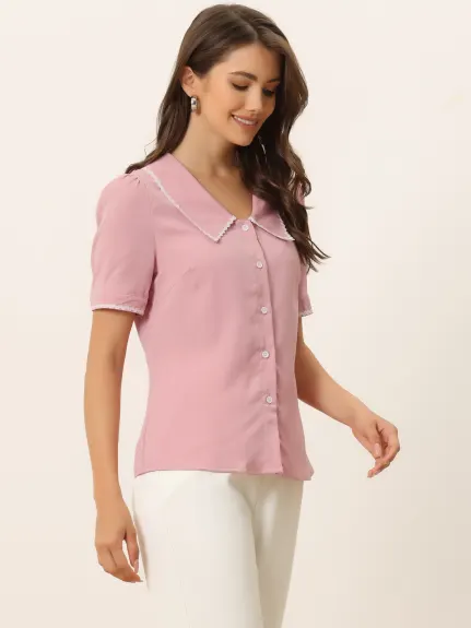 Allegra K - Short Sleeve Chiffon Button Shirt