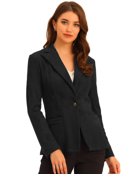 Allegra K- Notched Lapel Button Faux Suede Blazer