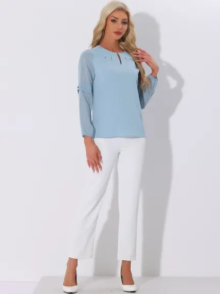 Allegra K- Long Sleeve Keyhole Neck Blouse Top