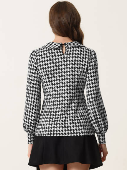 Allegra K- Houndstooth Plaid Button Back Blouse