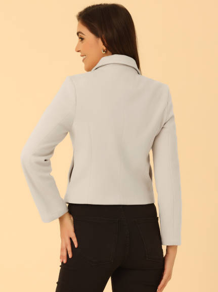 Allegra K- Single Breasted Point Collar Short Coat with Pockets