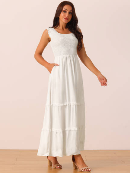 Allegra K - Sleeveless Scoop Neck Tiered Maxi Dress