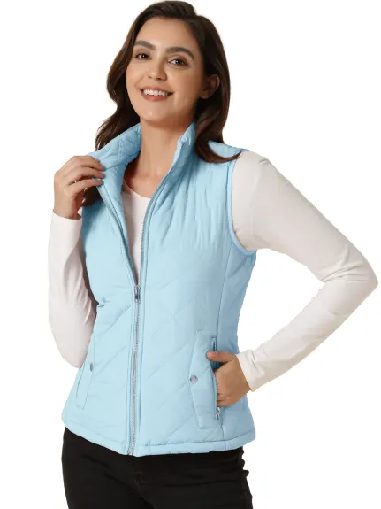 Allegra K- Gilet léger à col montant Gilet matelassé zippé