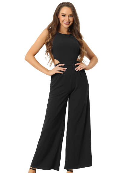 Allegra K - Sleeveless Backless Cutout High Waist Jumpsuit