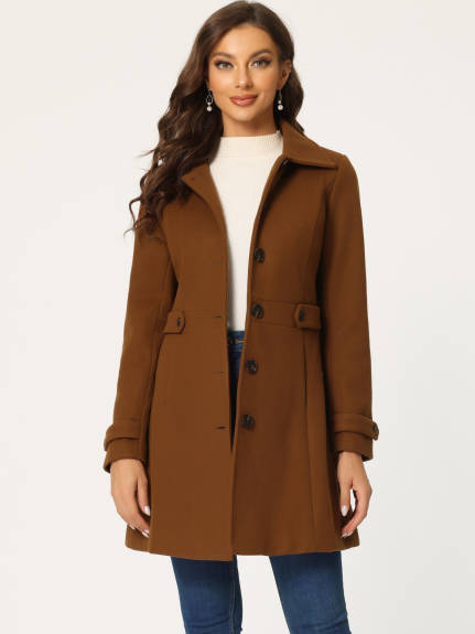 Allegra K- Classic Single Breasted Outwear Overcoat with Pockets