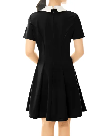 Allegra K- Peter Pan Contrast Collar Short Sleeve Flare Dress