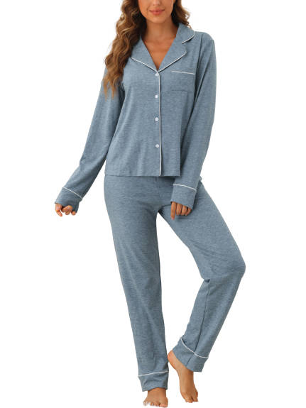 Cheibear - Long Sleeve Button Down Pajama Set