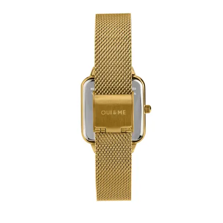 OUI & ME-Harmonie 28mm 2 Hand Square White Flower Dial Watch With Yellow Gold Mesh Bracelet