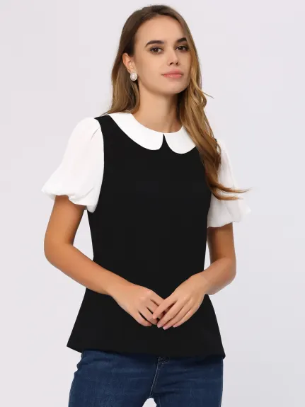 Allegra K- Peter Pan collier contraste Puff Top