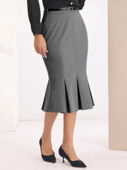 Hobemty- Below Knee Lenght Fishtail Skirt with Belt