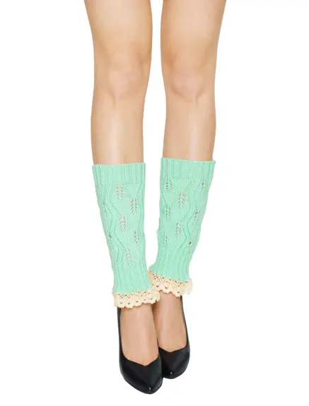 Allegra K- Lace Ribbed Hollow Out Knitted Leg Warmers