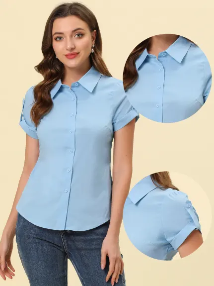 Allegra K - Elegant Short Sleeve Button Down Shirt