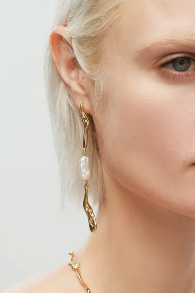 Classicharms-Asymmetrical Molten Baroque Pearl Earrings