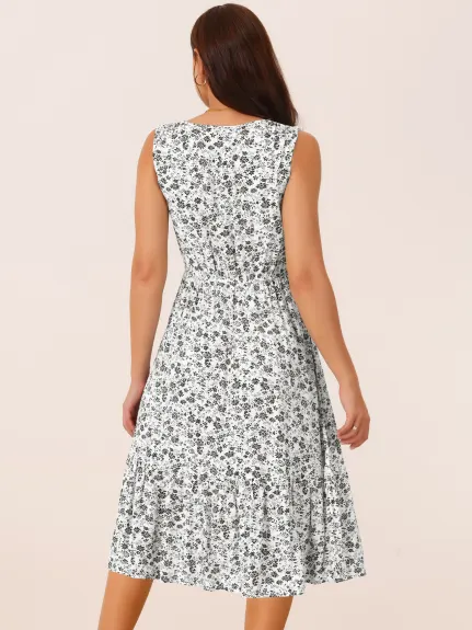 Allegra K - Sleeveless V Neck Floral Flowy Dress