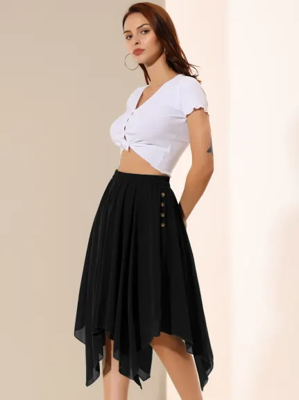 Allegra K- Elastic Waist Chiffon Handkerchief Hem Midi Skirt