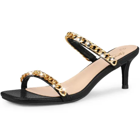 Allegra K - Square Toe Chain Stiletto Heel Slide Sandal