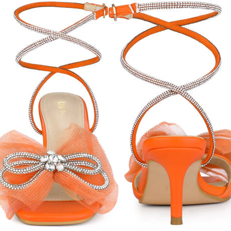 Allegra K- Bow Rhinestone Kitten Heels Sandals