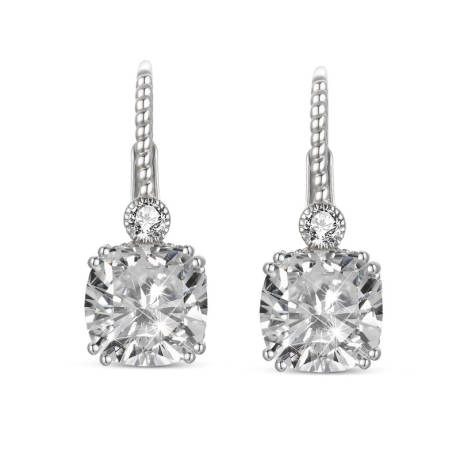 Genevive Sterling Silver with Clear Cubic Zirconia Leverback Drop Earrings