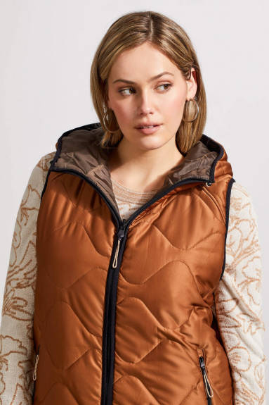 Tribal - Reversible Hooded Puffer Vest with Hi-Low Hem