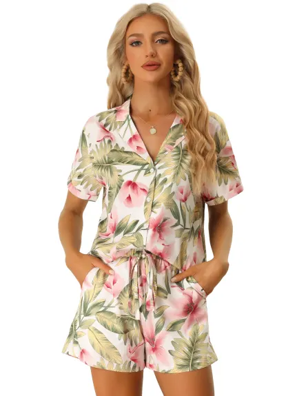 Allegra K - Hawaiian Floral Shirt and Shorts Outfits