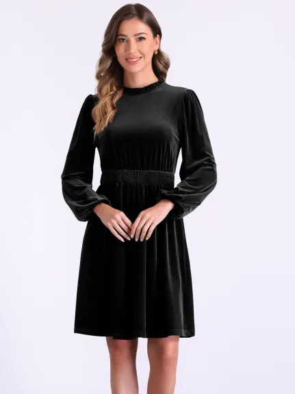 INSPIRE CHIC - Velvet Smocked Waistline Long Sleeve Dress