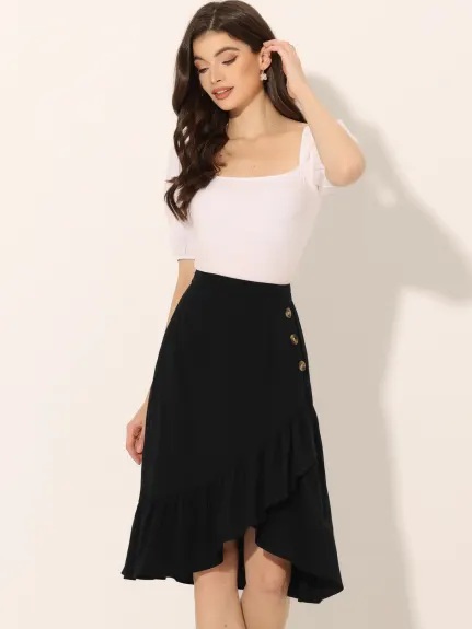 Allegra K- High Waisted Asymmetrical Ruffle Hem Skirt