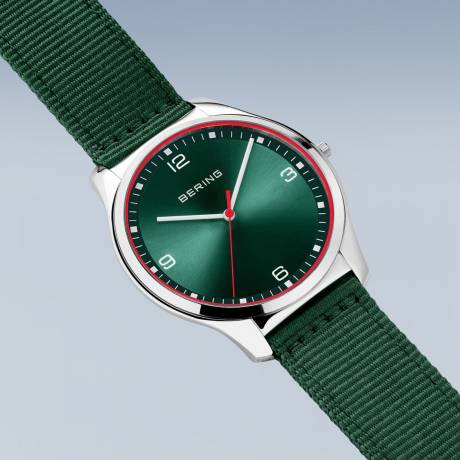 BERING - 42mm Men's Ultra Slim Stainless Steel Watch In Silver/Green