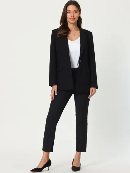 Hobemty - Solid One Button Long Sleeve Blazer