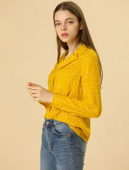 Allegra K- Long Sleeve Printed Button Down Top