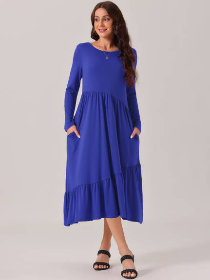 INSPIRE CHIC - Long Sleeve Pleated Tiered Swing Dress