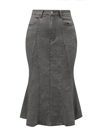 Allegra K- Fishtail Hem Bodycon Midi Denim Skirt