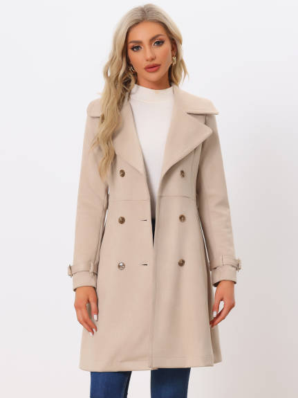 Allegra K- Faux Suede Tie Belt Trench Coat