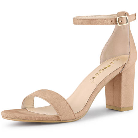 Allegra K - Buckle Ankle Strap Minimalist Heeled Sandals