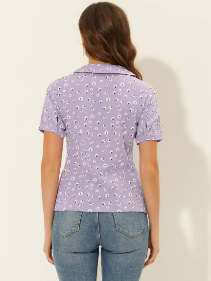 Allegra K- Peter Pan Collar Top Floral Shirt