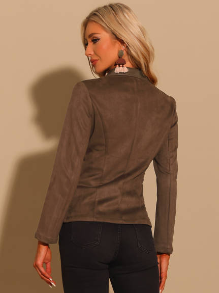 Allegra K - Faux Suede Lapel Button Down Blazer