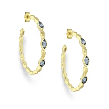 18K Goldtone Plated Sterling Silver Marquis Labradorite Hoop Earrings- AG Sterling