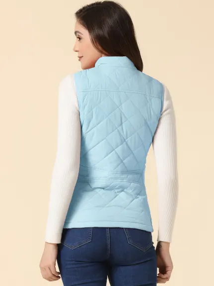 Allegra K- Gilet léger à col montant Gilet matelassé zippé