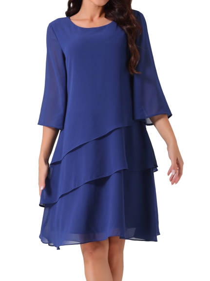 Allegra K - Chiffon Crewneck Tiered Layered Dress