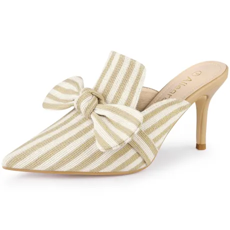 Allegra K - Slip-on Stripe Bow Stiletto Heel Slide Mule