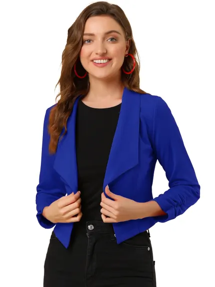 Allegra K- Cropped Notched Lapel Long Sleeve Blazer