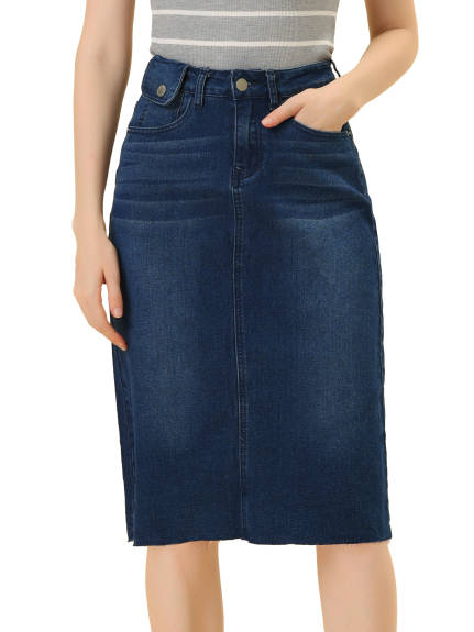 Allegra K- High Waist Back Slit Stretch Denim Skirt