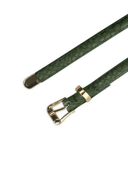 Allegra K- Skinny Embossed Leather Alloy Pin Buckle Belt